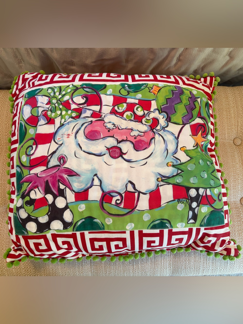 Hand Painted Santa Pillow 17”